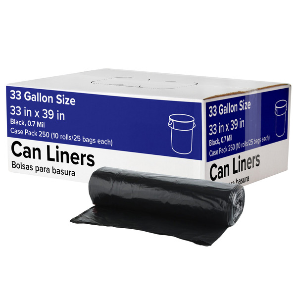Trash Can Liners, 33 Gallon, 0.7 mil, Black, 250 ct Same-Day Trash Can Liners, 33 Gallon, 0.7 mil, Black, 250 ct Same-Day