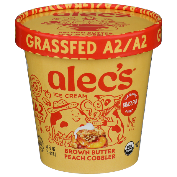 alec's ice cream Brown Butter Peach Cobbler Ice Cream, A2 Dairy