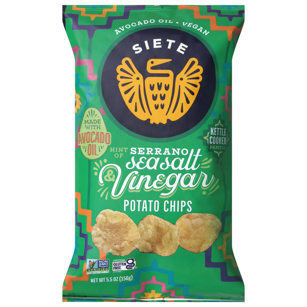 Siete Potato Chips, HInt of Serrano Sea Salt & Vinegar, Kettle Cooked
