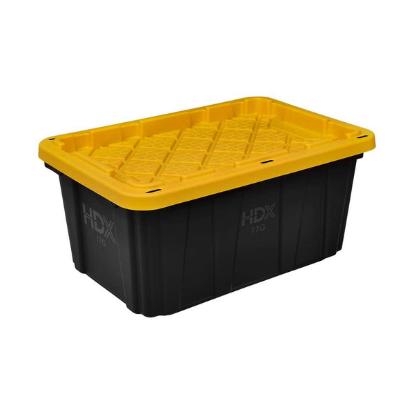 HDX 17 Gal. Tough Storage Tote In Black With Yellow Lid