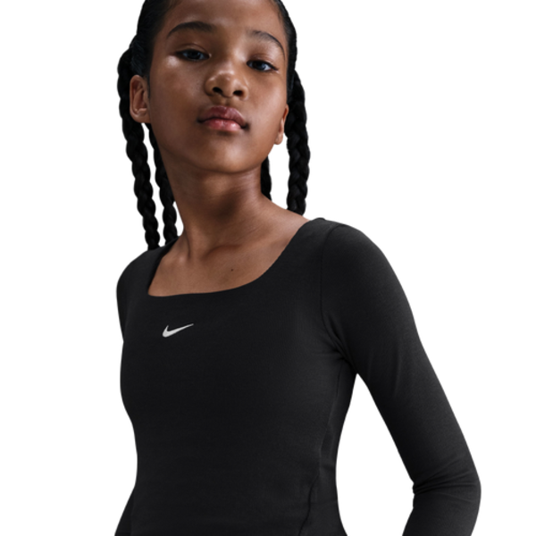 Nike Girls' Sportswear Long Sleeve Square Neck Top, S - Black