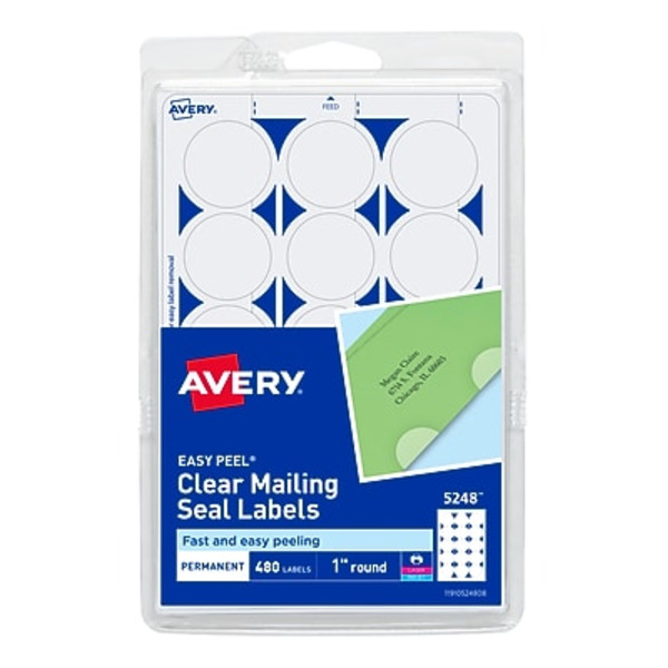 Avery 5248 1" Diameter Clear Mailing Seals Pack
