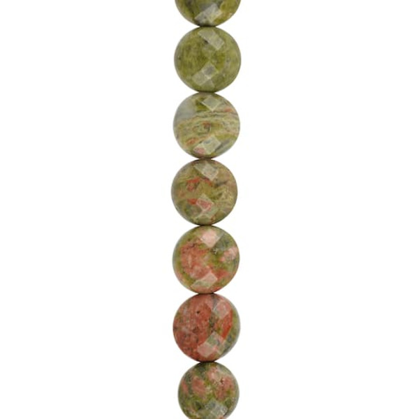 Bead Landing Unakite Faceted Coin Beads - Green & Orange - 8 mm