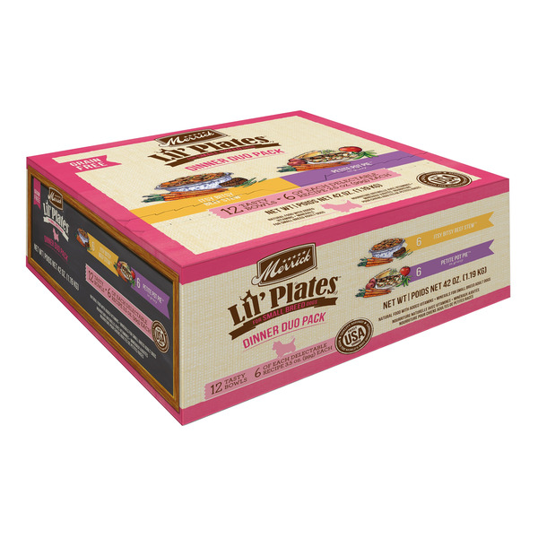 Merrick Lil’ Plates Grain Free Dinner Duos Soft Natural Wet Small Dog Food Variety Pack, Beef And Chicken