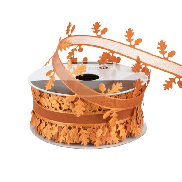 Celebrate It Burnt Orange Leaf Cutout Ribbon