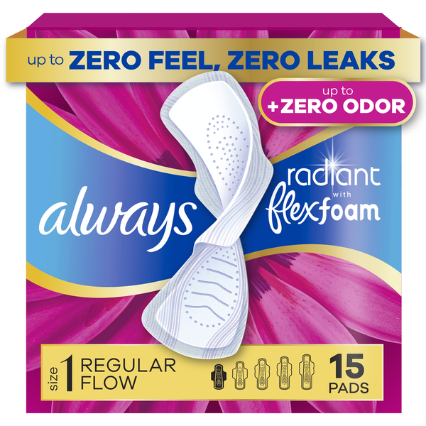 Always Radiant Size 1 Regular Pads with FlexFoam Same-Day Delivery