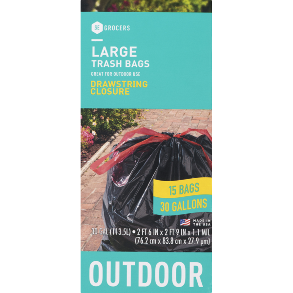 SE GROCERS Large Trash Bags Drawstring Closure Outdoor