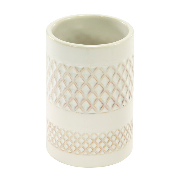 Nicole Miller Ceramic Bath Tumbler, 11-3/4 x 3-1/2 x 10-3/4 in - Cream/Ivory