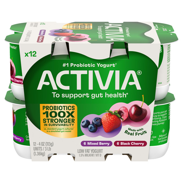 ALLIANCE ,新品未開封,AOR,メロハー,ROBERT BERRY Activia Black Cherry & Mixed Berry Probiotic Yogurt, 4 oz, 12