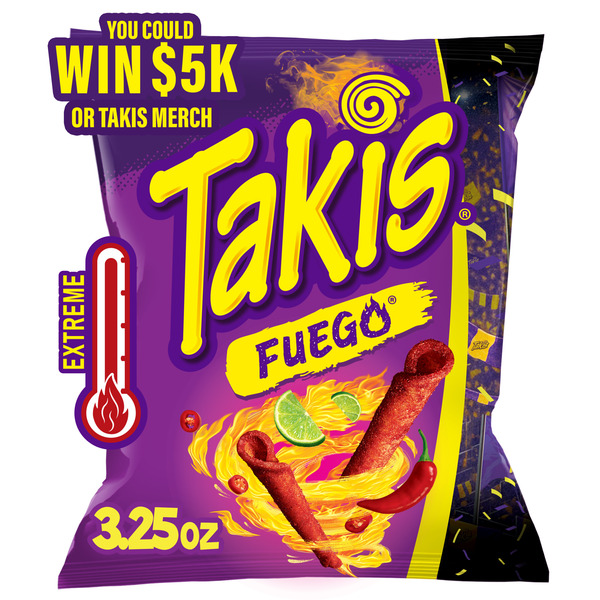 Takis Fuego 3.25 oz Snack Size Bag, Hot Chili Pepper & Lime Flavored Extreme Spicy Rolled Tortilla Chips