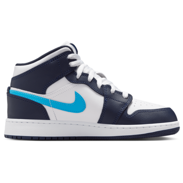 Jordan Kids' Grade School Air Jordan 1 Mid Basketball Shoes, Size 5, Medium/B - Obsidian & Dark Powder Blue/White