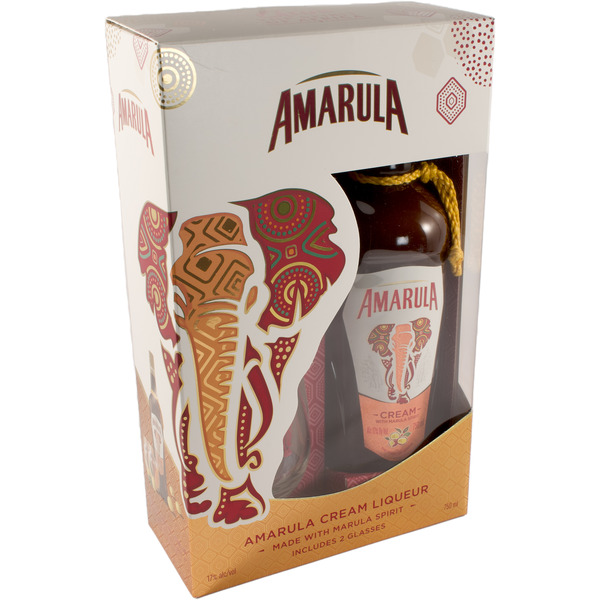アンラーヴ クリーム　セット Amarula Cream Liqueur Gift Set with 2 Glasses Same-Day Delivery