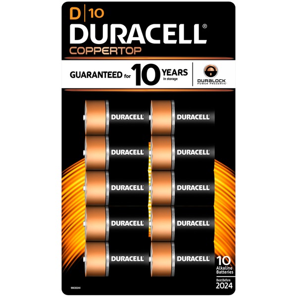 Duracell Coppertop D Alkaline Batteries, Primary Major Cells (10 ct