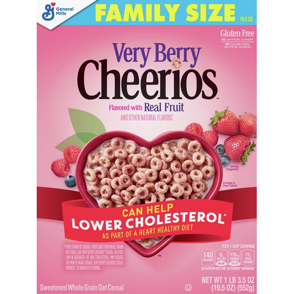 Cheerios Oat Cereal, Very Berry, Whole Grain, Sweetened (19.5 oz) from