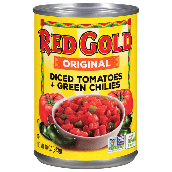 Red Gold Diced Tomatoes + Green Chilies, Original Same-Day