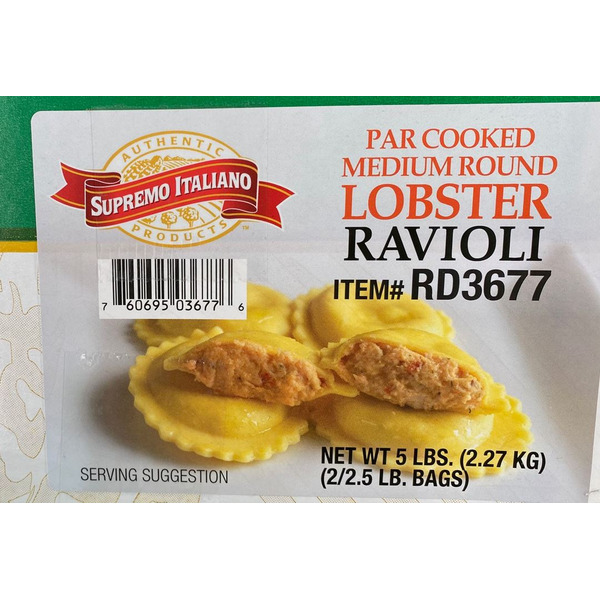 Supremo Italiano - Lobster Ravioli, Par Cooked, Medium Round - 2/2.5 lbs