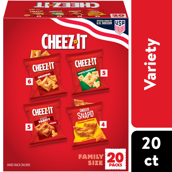 Cheez-It Variety Pack Cheese Crackers, Baked Snack Crackers, Grab n' Go, 20 Count