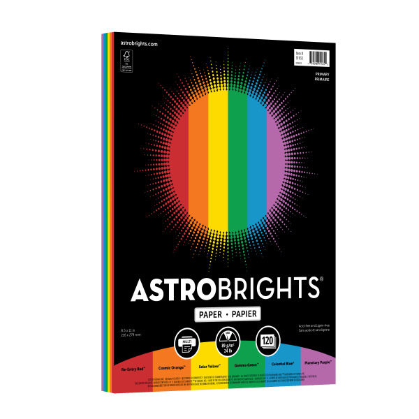 Astrobrights 8.5 x 11 Primary Assort Color Paper 120 Sheets