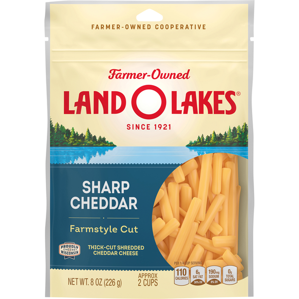 Land O Lakes Shredded Cheese, Sharp Cheddar, Farmstyle Cut