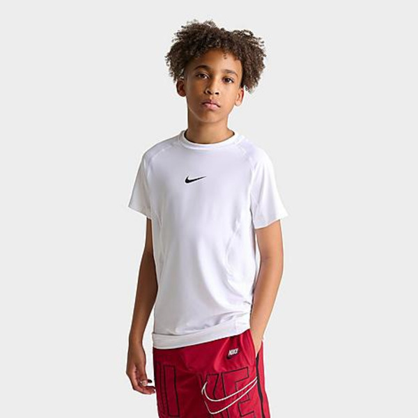 Nike Boys' Pro Dri-FIT Short Sleeve Shirt, XL - White & Black
