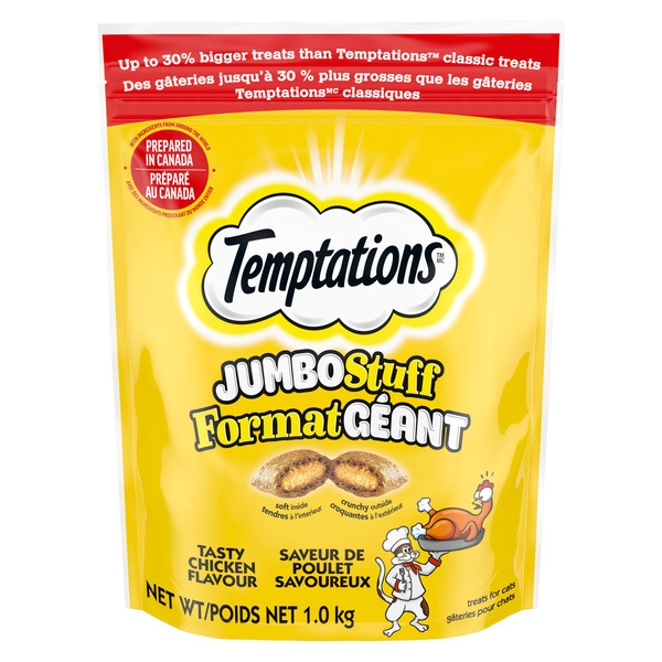 TEMPTATIONS Tasty Chicken Flavour Jumbo Stuff Crunchy & Soft Cat Treats 1 kg