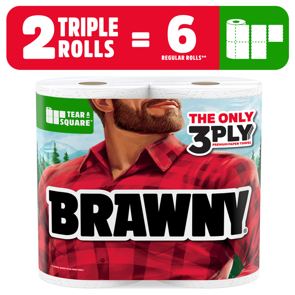 BRAWNY Tear-A-Square Paper Towels, 2 Triple Rolls