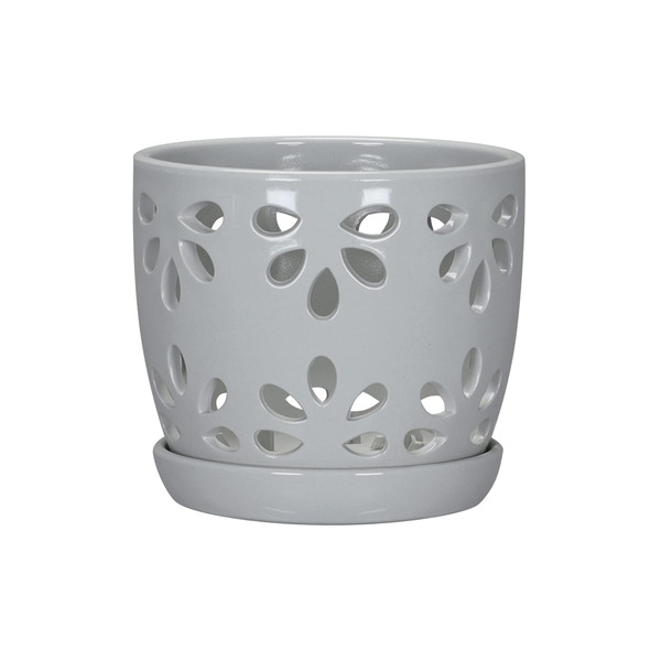allen + roth 5.31-in W x 5.31-in L x 5.24-in H Gray Plastic Round Indoor Self Watering Planter