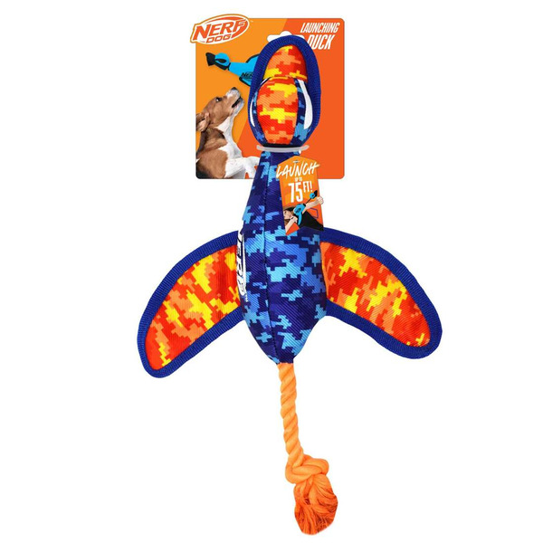 Nerf Nylon Digital Camo Crinkle Wing Launching Duck Dog Toy - Orange & Blue - 16.5"
