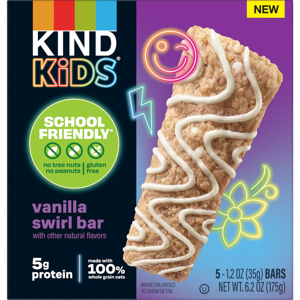 KIND Kids Vanilla Swirl Bar with Other Natural Flavors, Tree Nut Free, Peanut Free, Gluten Free, Made With Whole Grain Oats, 6.2 oz Box (5 Bars)
