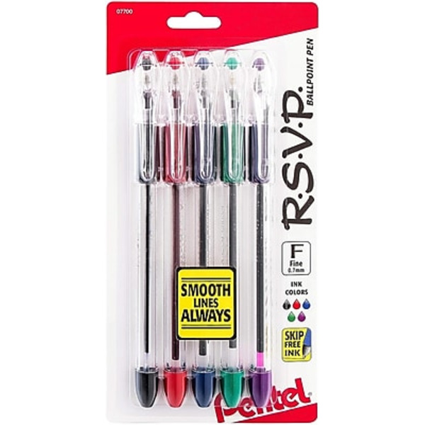 Pentel Ball Point Pen, Fine, Assorted Ink