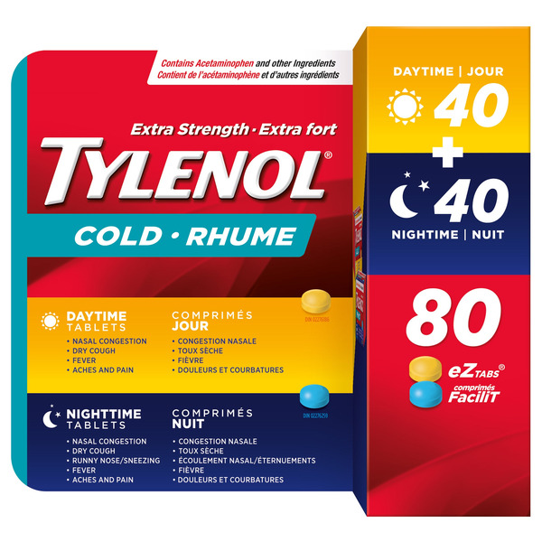 Tylenol Extra Strength Day & Night Cold Tablets, 80-count