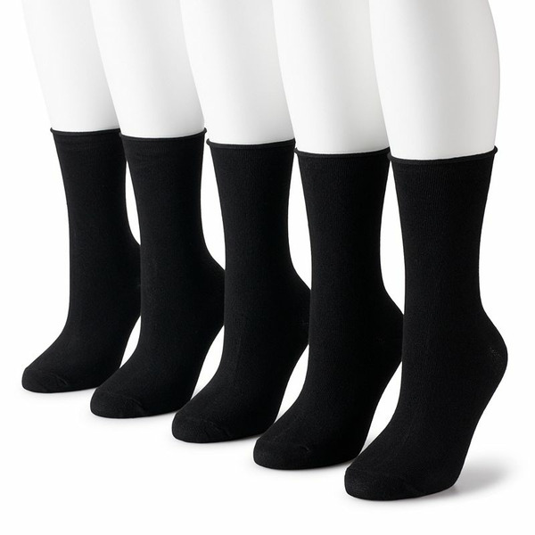 Sonoma Goods For Life Women's Sonoma Goods For Life® 5-Pack Roll Top Crew Socks, Size: 9-11, Black
