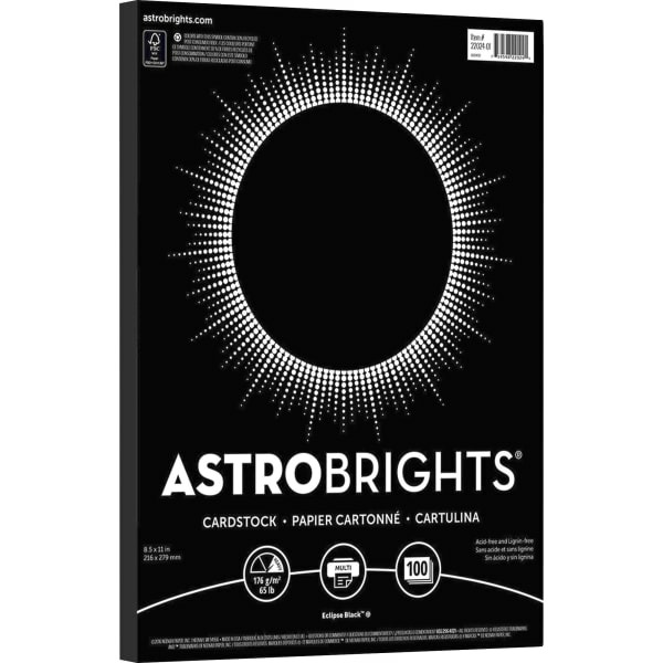 Astrobrights 22024-01 8.5" x 11" 65 Pounds Eclipse Black Cardstock Paper