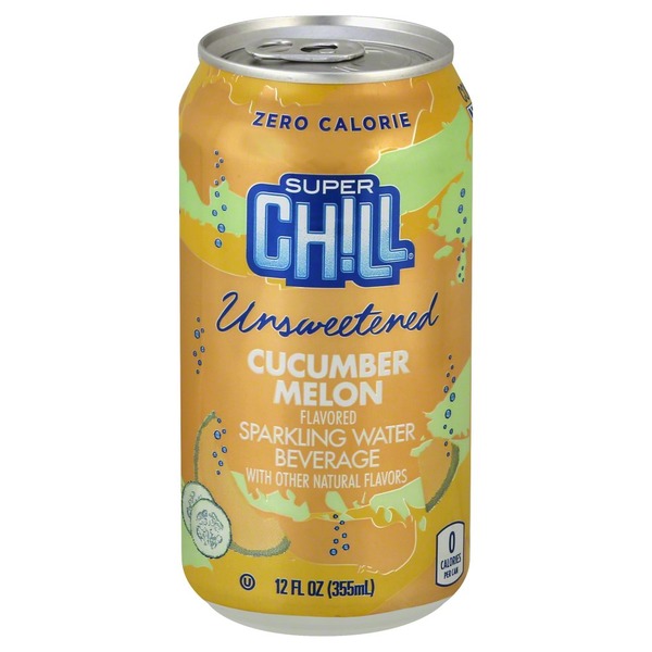Super Chill Sparkling Water Beverage, Unsweetened, Cucumber Melon