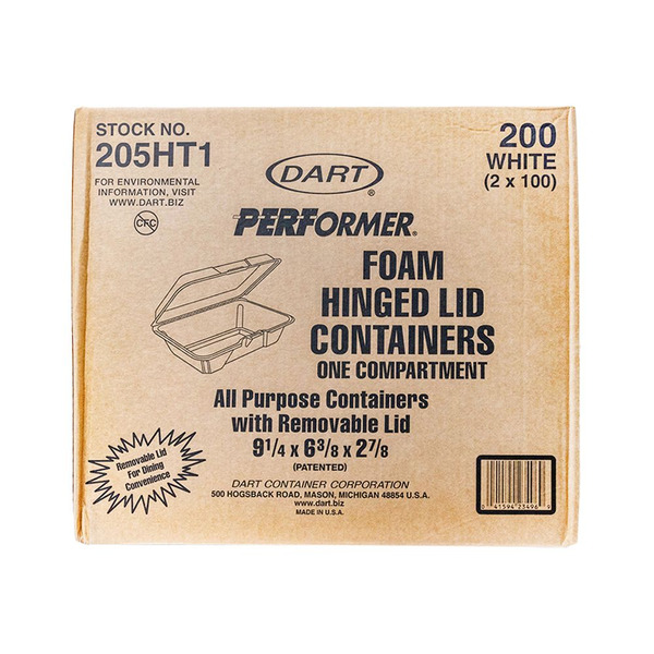 Dart - Hinged White Foam  Container with Lid, 9x6x3 - 200 ct