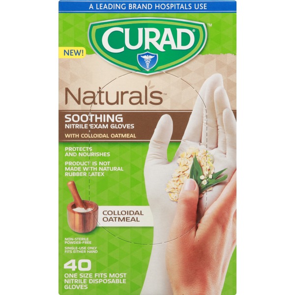 Curad Nitrile Exam Gloves, Soothing, Colloidal Oatmeal, One Size (40