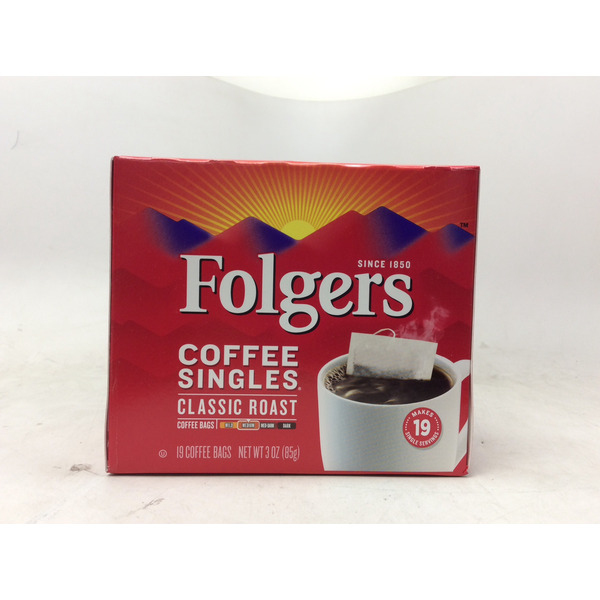 thumbnail interactive-video image 1 of Folgers Coffee Singles – Classic Roast Coffee Bags – 19 Count, Medium Roast, Instant 1 of 2