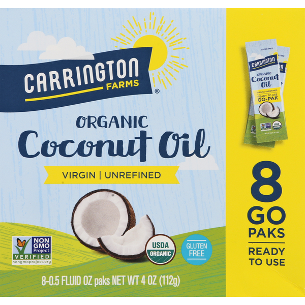 Carrington Farms Coconut Oil, Virgin, Unrefined, Organic, 8 Go Paks (8