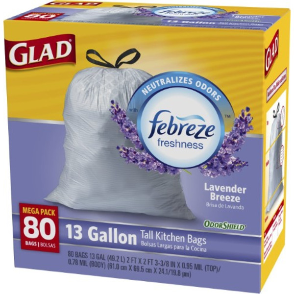 Glad - Lavender Scented Tall Kitchen Drawstring Trash Bags, 13 Gallon - 6/40 ct
