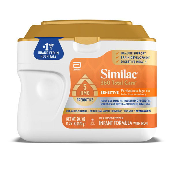 Similac 360 Total Care Sensitive Infant Formula Powder, Has 5 HMO Prebiotics, 20.1-oz Tub