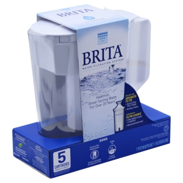 Brita Soho Pitcher + Filter Water Filtration System, White, 5 Cup (each