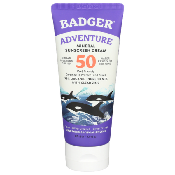 Badger Balm Adventure Mineral Sunscreen Cream With Clear Zinc SPF