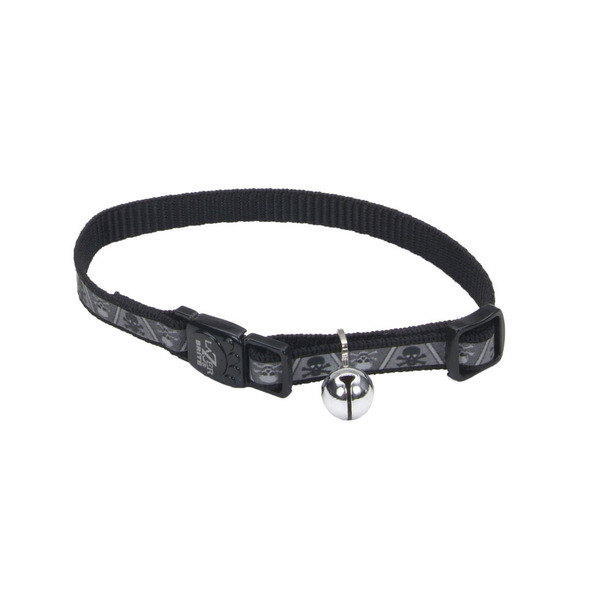 Coastal 3/8" x 8-12" Black Skull & Crossbones Lazer Brite Bell Cat Collar