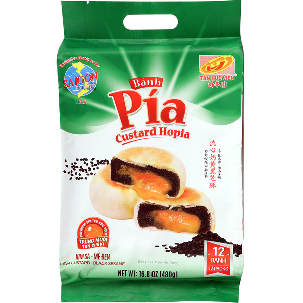 Saigon Style Gourmet Banh Pia Pia Cake Lava Custard Hopia Cake Tan Hue Vien - Black Sesame - 16.8 Oz