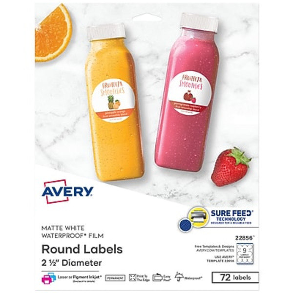 Avery 22856 2-1/2" White Durable Laser & Inkjet Multipurpose Labels