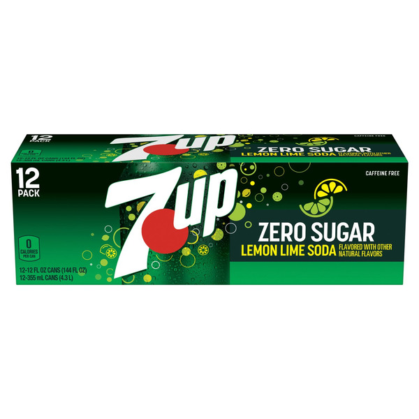 7UP Zero Sugar Lime Lemon Soda, 12 fl oz cans, 12 pack
