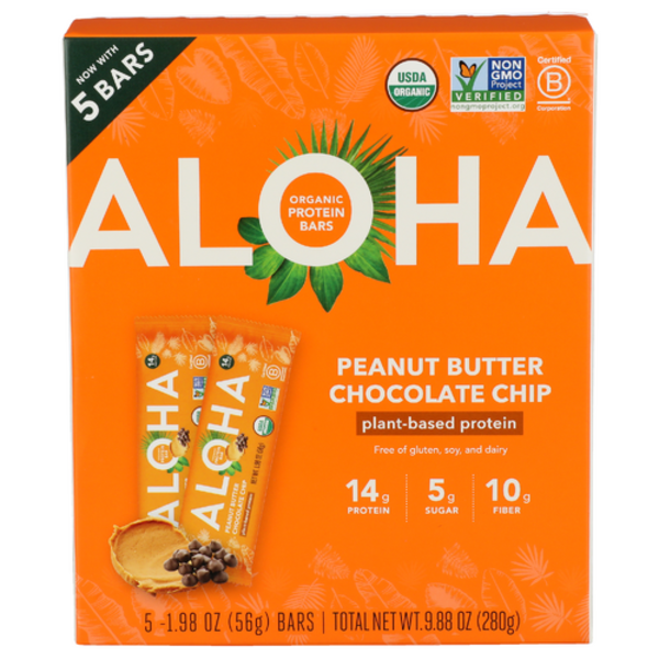 Aloha Organic Peanut Butter Chocolate Chip Plant Based Protein Bars 5 Pack