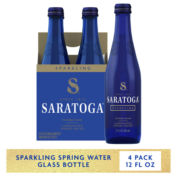 SARATOGA Sparkling Spring Water, Glass Water Bottle, 12 Oz, Pack of 4