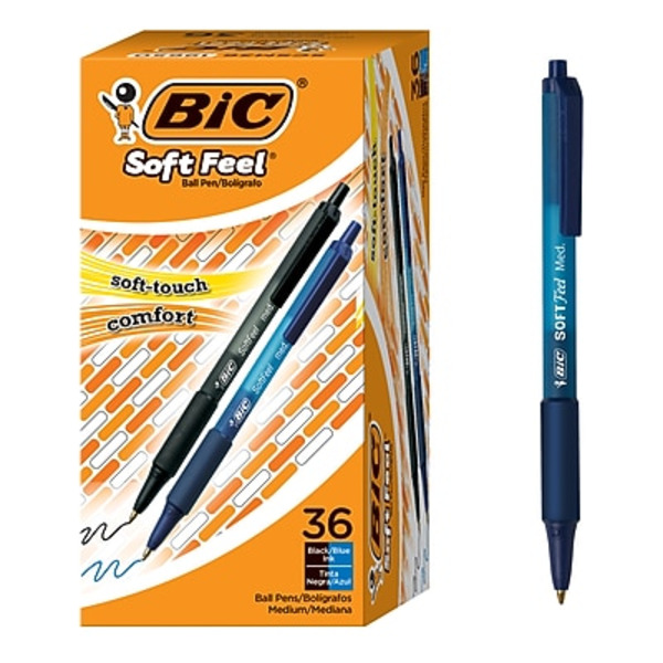 BIC 1mm Black & Blue Soft Feel Ballpoint Retractable Pen