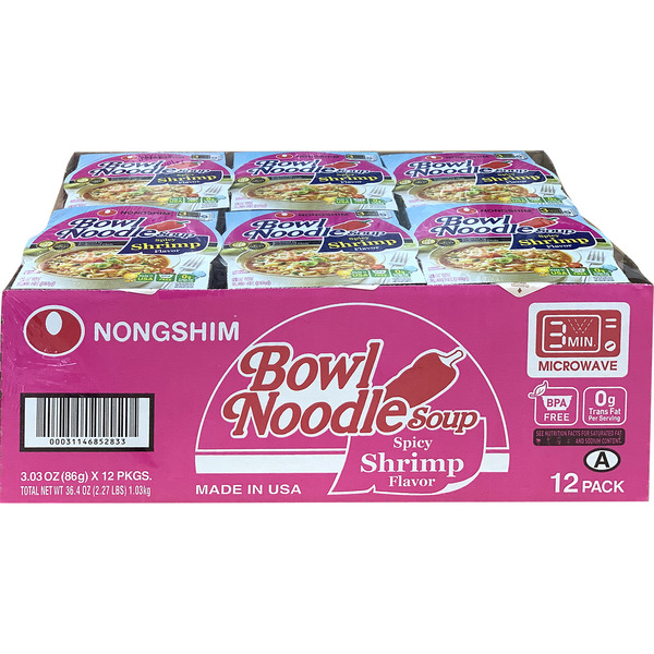 Nongshim Noodle Soup, Bowl, Spicy Shrimp Flavor